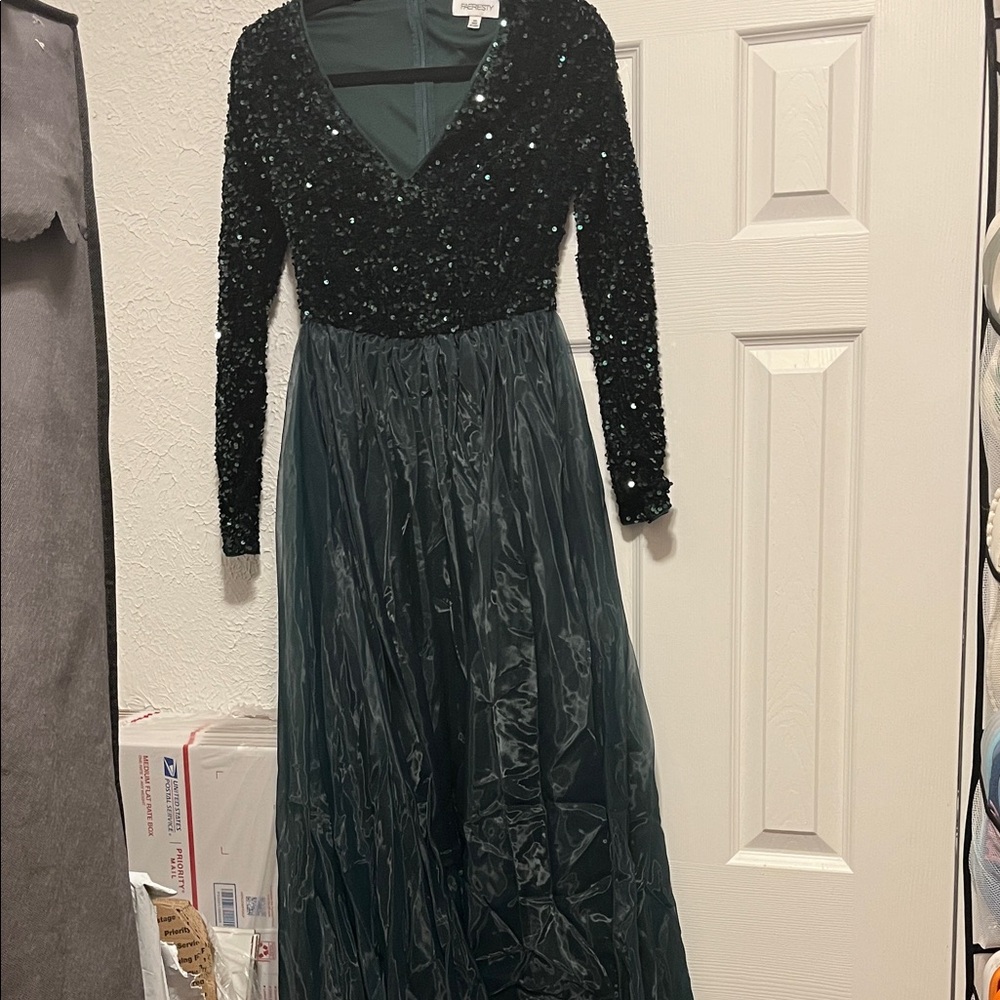 Glamorous Sequin Long Sleeve Dress in Green